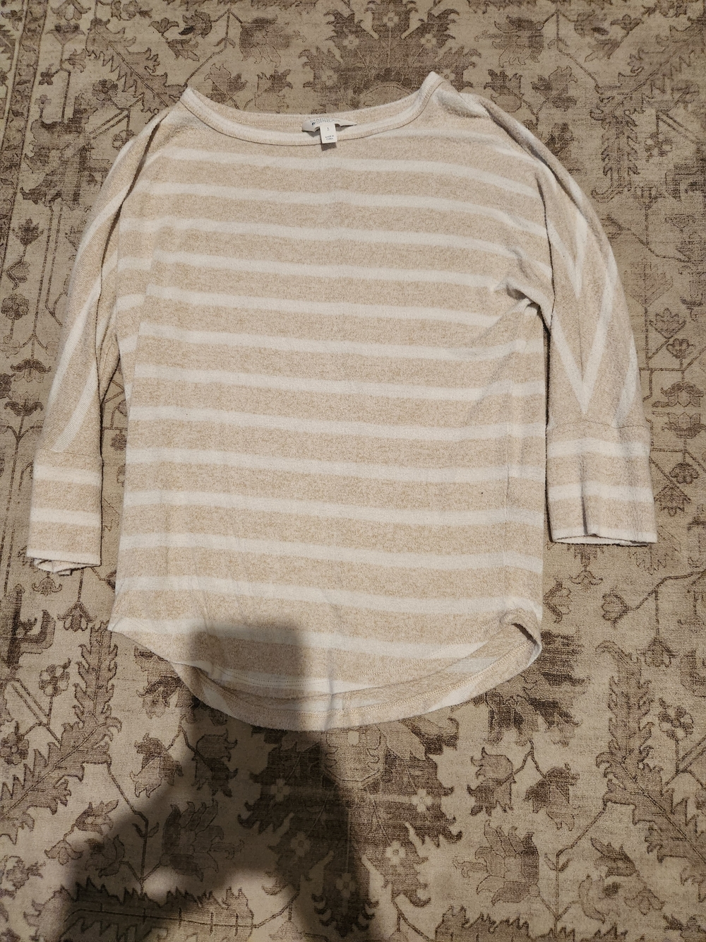 Market & Spruce Cream and White Striped Long Sleeve Boatneck Top